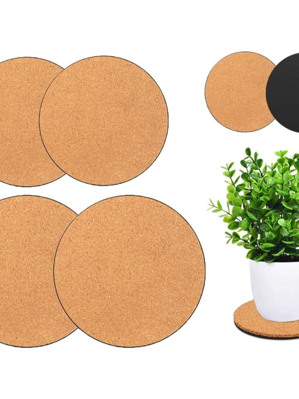 4 Pieces 2 Sizes Cork Plant Coasters, 4/6 Inch Cork Plant Mats, Cork Coaster for